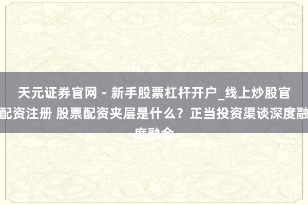 天元证券官网 - 新手股票杠杆开户_线上炒股官网配资注册 股票配资夹层是什么？正当投资渠谈深度融会
