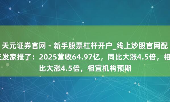 天元证券官网 - 新手股票杠杆开户_线上炒股官网配资注册 寒王发家报了：2025营收64.97亿，同比大涨4.5倍，相宜机构预期