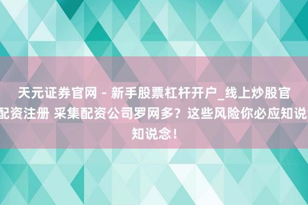 天元证券官网 - 新手股票杠杆开户_线上炒股官网配资注册 采集配资公司罗网多？这些风险你必应知说念！