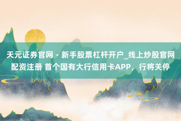 天元证券官网 - 新手股票杠杆开户_线上炒股官网配资注册 首个国有大行信用卡APP，行将关停